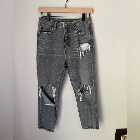 American Eagle Dark Gray Distressed Mom Jeans Size 4 X-Short - Picture 1 of 11
